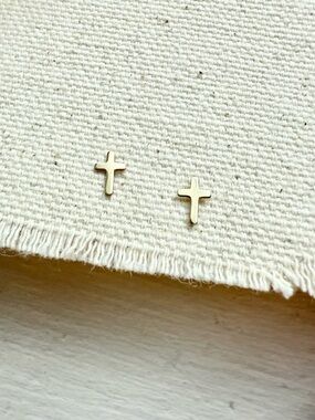14k Gold Filled Tiny Cross Studs Stacking Earrings Keepsake Cross Christian